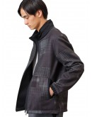 MEN BLACK DOWN FABRIC STAND COLLAR ZIP JACKET