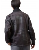 MEN BLACK DOWN FABRIC STAND COLLAR ZIP JACKET