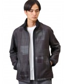 MEN BLACK DOWN FABRIC STAND COLLAR ZIP JACKET