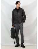 MEN BLACK DOWN FABRIC STAND COLLAR ZIP JACKET