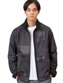 MEN BLACK DOWN FABRIC STAND COLLAR ZIP JACKET