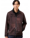 MEN BROWN DOWN FABRIC STAND COLLAR ZIP JACKET