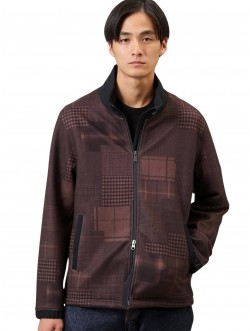 MEN BROWN DOWN FABRIC STAND COLLAR ZIP JACKET