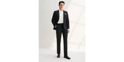 Men Clothing Compact Multi-Way Stretch Cool Touch Suit Blazer Slim Fit - Black