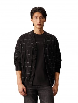 Men's City Grid Texture Cardigan Black