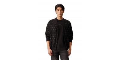 Men's City Grid Texture Cardigan Black