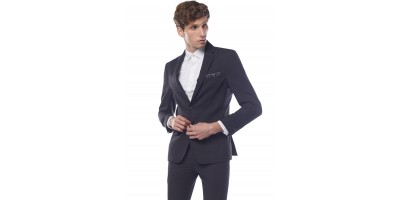 Notch Lapel Blazer Men Dark Grey