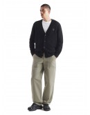 Unisex Cardigan Bold Fox Head Patch Regular in Lambswool Black