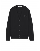 Unisex Cardigan Bold Fox Head Patch Regular in Lambswool Black